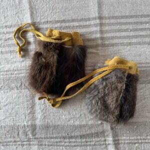 Rabbit Fur Leather Medicine Coin Tobacco Pouch Renaissance Fair Hand Made